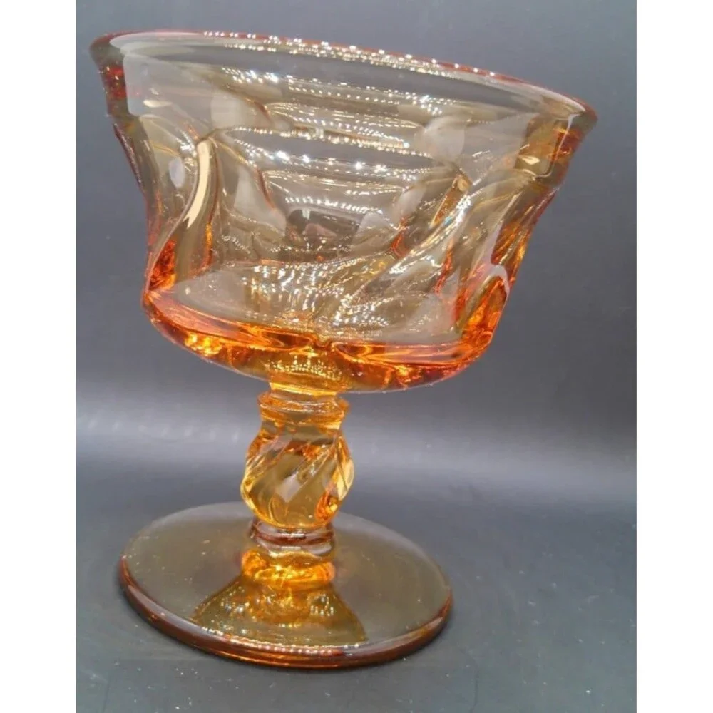 Vintage Fostoria Jamestown Swirl Amber Sherbet Or Champagne Glasses Set Of 4 A